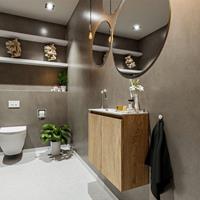 MONDIAZ TURE Toiletmeubel 60x23x50cm met 1 kraangaten 2 deuren washed oak mat Wastafel Eden links Solid Surface Wit FK75341279