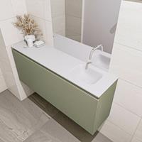 MONDIAZ OLAN Toiletmeubel 120x30x40cm met 0 kraangaten 1 lades army mat Wastafel Lex rechts Solid Surface Wit FK75342549