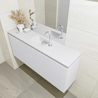 MONDIAZ OLAN Toiletmeubel 120x30x40cm met 1 kraangaten 1 lades talc mat Wastafel Lex midden Solid Surface Wit FK75342428