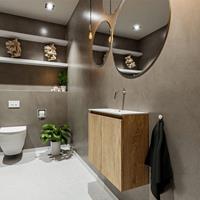 MONDIAZ TURE Toiletmeubel 60x23x50cm met 0 kraangaten 2 deuren washed oak mat Wastafel Eden midden Solid Surface Wit FK75341278