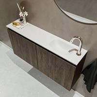 MONDIAZ TURE Toiletmeubel 100x23x50cm met 1 kraangaten 2 deuren dark brown mat Wastafel Eden rechts Solid Surface Wit FK75341323