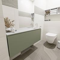 MONDIAZ OLAN Toiletmeubel 120x30x40cm met 1 kraangaten 1 lades army mat Wastafel Lex rechts Solid Surface Wit FK75342548