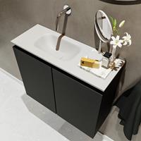 MONDIAZ TURE Toiletmeubel 60x23x50cm met 0 kraangaten 2 deuren urban mat Wastafel Eden links Solid Surface Wit FK75341040