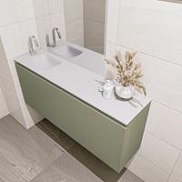 MONDIAZ OLAN Toiletmeubel 120x30x40cm met 1 kraangaten 1 lades army mat Wastafel Lex links Solid Surface Wit FK75342546