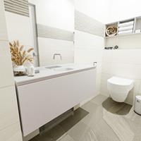 MONDIAZ OLAN Toiletmeubel 120x30x40cm met 0 kraangaten 1 lades linen mat Wastafel Lex midden Solid Surface Wit FK75342632