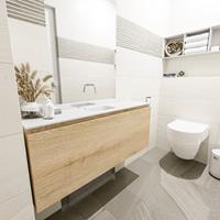MONDIAZ OLAN Toiletmeubel 120x30x40cm met 0 kraangaten 1 lades washed oak mat Wastafel Lex midden Solid Surface Wit FK75342690