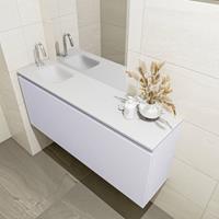 MONDIAZ OLAN Toiletmeubel 120x30x40cm met 1 kraangaten 1 lades cale mat Wastafel Lex links Solid Surface Wit FK75342662