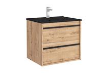 Muebles Resh badkamermeubel eiken 60cm met zwarte wastafel en kraangat