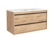 Muebles Resh badkamermeubel eiken 100cm met witte wastafel zonder kraangat