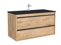 Muebles Resh badkamermeubel eiken 100cm met zwarte wastafel en kraangat