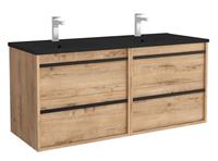 Muebles Resh badkamermeubel eiken 120cm met zwarte wastafel en kraangaten
