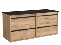 Muebles Resh badkamermeubel eiken 120cm met zwarte wastafel zonder kraangaten