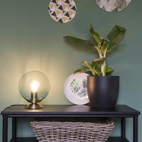 QAZQA Art Deco Tischlampe Messing mit blauem Glas - Pallon