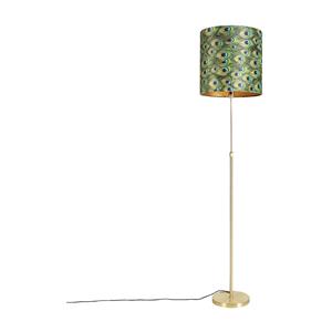 QAZQA Stehleuchte Gold / Messing mit Veloursschirm Pfau 40/40 cm - Parte