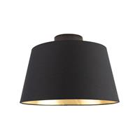 Qazqa Plafondlamp Met Katoenen Kap Zwart Met Goud 32 Cm - Combi Zwart