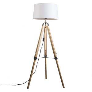 QAZQA Stehleuchte im Landhausstil mit weißem Leinenschirm 45 cm - Tripod