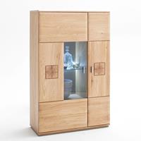 LOMADOX Großes Wohnzimmer Highboard BADALONA-05 in Eiche Bianco massiv, mit Glaseinsatz - B/H/T: 90/141/38cm