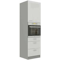 KÜCHEN PREISBOMBE Küchen Hochschrank 60 Bianca Weiß Hochglanz + Grau Küchenzeile Küchenblock