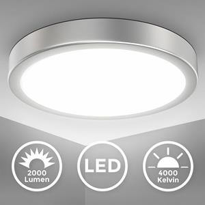 B.K.LICHT LED Deckenleuchte rund Deckenlampe Flur Küchenlampe 18W Wohnzimmer 28cm Silber