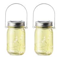 Decoris 2x Stuks Solar Lamp Pot Met Deksel Geel Glas 14 Cm antaarns