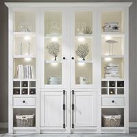 LOMADOX Großer Buffet-Schrank WINGST-61 im klassischen Landhaus Stil Dekor Pinie weiß Nb. inkl. LED B/H/T ca. 194x207x45cm