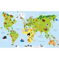 Bellatio Leerzame Dieren Wereldkaart Poster Voor Op Kinderkamer / School / Decoratie 84 X 52 Cm - Posters