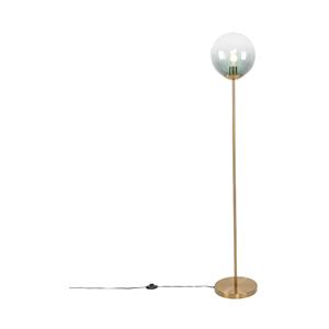 QAZQA Art deco vloerlamp messing met groen glas - Pallon