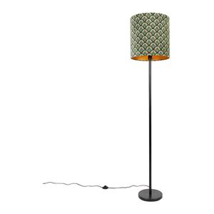 Qazqa Vloerlamp Zwart Kap Pauw Dessin Gouden Binnenkant 40 Cm - Simplo