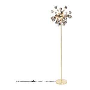 QAZQA Design vloerlamp messing met smoke glas 8-lichts - Explode