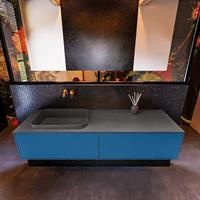 MONDIAZ ERIN 150cm badmeubelset onderkast kleur Jeans met 2 lades Wastafel RIDGE links zonder kraangaten kleur Dark grey ERIN11893