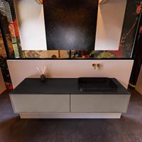 MONDIAZ ERIN 150cm badmeubelset onderkast kleur Smoke met 2 lades Wastafel RIDGE rechts zonder kraangaten kleur Urban ERIN10942