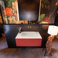 MONDIAZ ERIN 80cm badmeubelset onderkast kleur Fire met 1 lade Wastafel RIDGE midden zonder kraangaten kleur Linen ERIN12585