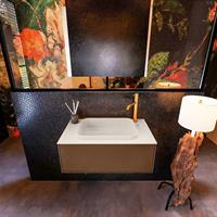 MONDIAZ ERIN 80cm badmeubelset onderkast kleur Rust met 1 lade Wastafel RIDGE midden 1 kraangat kleur Linen ERIN12552