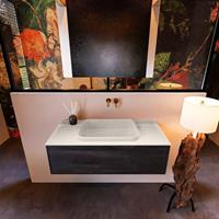 MONDIAZ ERIN 100cm badmeubelset onderkast kleur Antracite met 1 lade Wastafel RIDGE midden zonder kraangaten kleur Linen ERIN12757