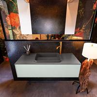 MONDIAZ ERIN 120cm badmeubelset onderkast kleur Greey met 1 lade Wastafel RIDGE midden 1 kraangat kleur Dark grey ERIN11606