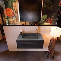 MONDIAZ ERIN 80cm badmeubelset onderkast kleur Dark brown met 1 lade Wastafel RIDGE midden 1 kraangat kleur Dark grey ERIN12076