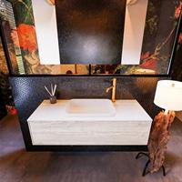 MONDIAZ ERIN 120cm badmeubelset onderkast kleur Light brown grey met 1 lade Wastafel RIDGE midden 1 kraangat kleur Talc ERIN10620