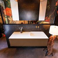 MONDIAZ ERIN 120cm badmeubelset onderkast kleur Rust met 1 lade Wastafel RIDGE rechts zonder kraangaten kleur Talc ERIN10313