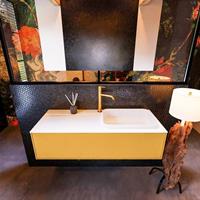 MONDIAZ ERIN 120cm badmeubelset onderkast kleur Ocher met 1 lade Wastafel RIDGE rechts 1 kraangat kleur Talc ERIN10418