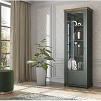 LOMADOX Vitrine Landhaus grün mit Lefkas Eiche Nb. EPSOM-83 Knopfgriffe Messing Türanschlag links, B/H/T: ca. 71/200/42 cm