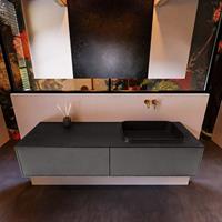 MONDIAZ ERIN 150cm badmeubelset onderkast kleur Dark grey met 2 lades Wastafel RIDGE rechts zonder kraangaten kleur Urban ERIN11010