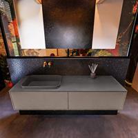 MONDIAZ ERIN 150cm badmeubelset onderkast kleur Smoke met 2 lades Wastafel RIDGE links zonder kraangaten kleur Dark grey ERIN11689