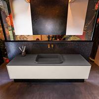 MONDIAZ ERIN 150cm badmeubelset onderkast kleur Linen met 1 lade Wastafel RIDGE midden zonder kraangaten kleur Dark grey ERIN11575