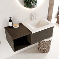 Mondiaz Bukla badmeubel rechts 1 kraangat 100 dark brown en talc