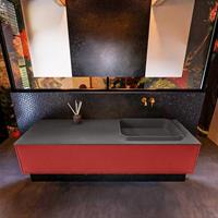 MONDIAZ ERIN 150cm badmeubelset onderkast kleur Fire met 1 lade Wastafel RIDGE rechts zonder kraangaten kleur Dark grey ERIN11849