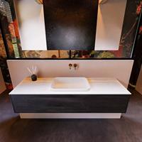 MONDIAZ ERIN 150cm badmeubelset onderkast kleur Antracite met 1 lade Wastafel RIDGE midden zonder kraangaten kleur Talc ERIN10521