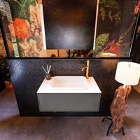 MONDIAZ ERIN 80cm badmeubelset onderkast kleur Dark grey met 1 lade Wastafel RIDGE midden 1 kraangat kleur Talc ERIN10240