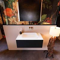 MONDIAZ ERIN 80cm badmeubelset onderkast kleur Urban met 1 lade Wastafel RIDGE midden zonder kraangaten kleur Talc ERIN10035