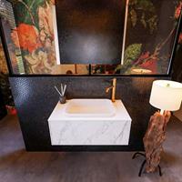 MONDIAZ ERIN 80cm badmeubelset onderkast kleur carrara met 1 lade Wastafel RIDGE midden 1 kraangat kleur Talc ERIN10716