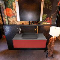 MONDIAZ ERIN 100cm badmeubelset onderkast kleur Fire met 1 lade Wastafel RIDGE midden 1 kraangat kleur Dark grey ERIN11840